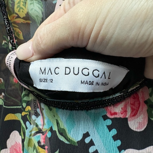 Mac Duggal NWT Floral Print Chiffon Midi Dress Flutter Sleeve Size 12 FLAW - Picture 5 of 15